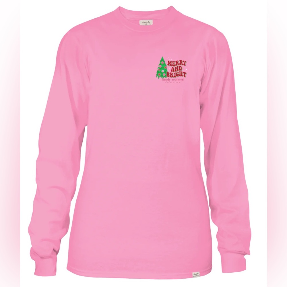 NWT Simply Southern pink Christmas tree & red truck graphic logo long sleeve top - Picture 2 of 7